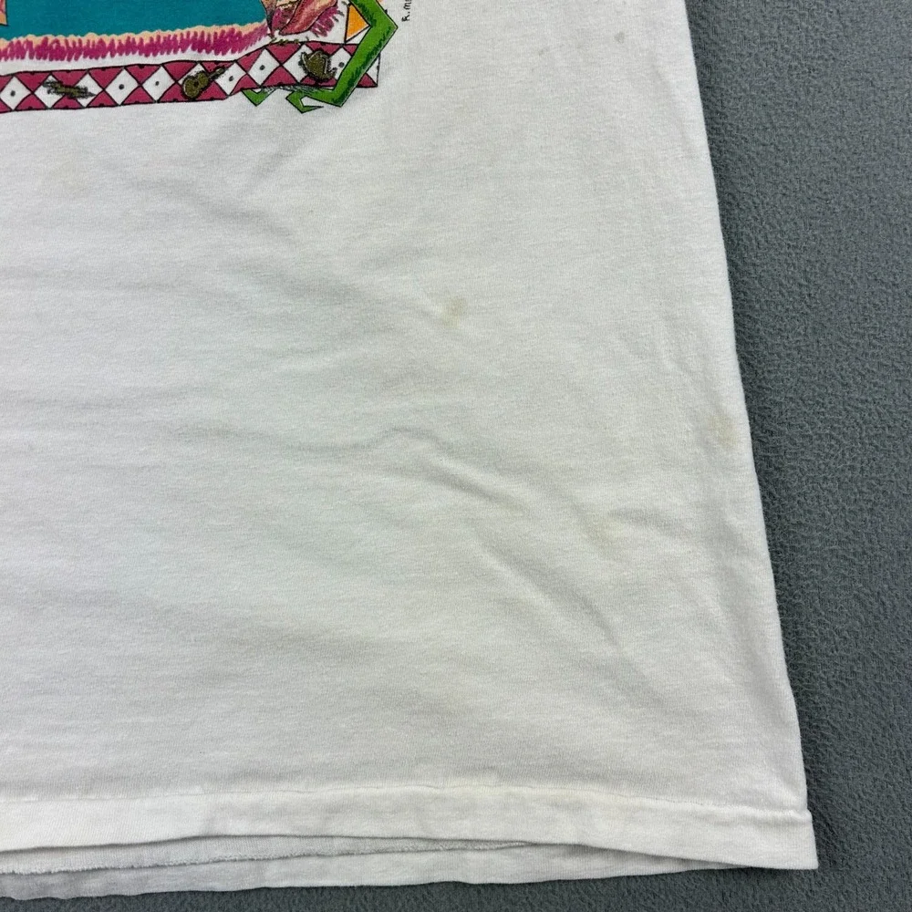 Vintage R Mullins‎ Shirt Mens Large Art Tee Western Coyote Single Stitch White - Picture 4 of 10